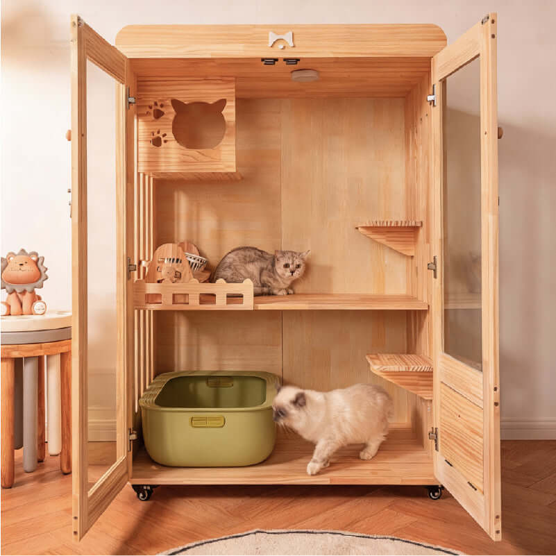 Luxury Indoor Cat Villa β Cozy Home & Play Space for Cats with two cats exploring inside.