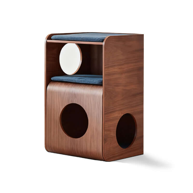 Wooden Square Cat House – Indoor Cat Den, Table & Stool for Cats