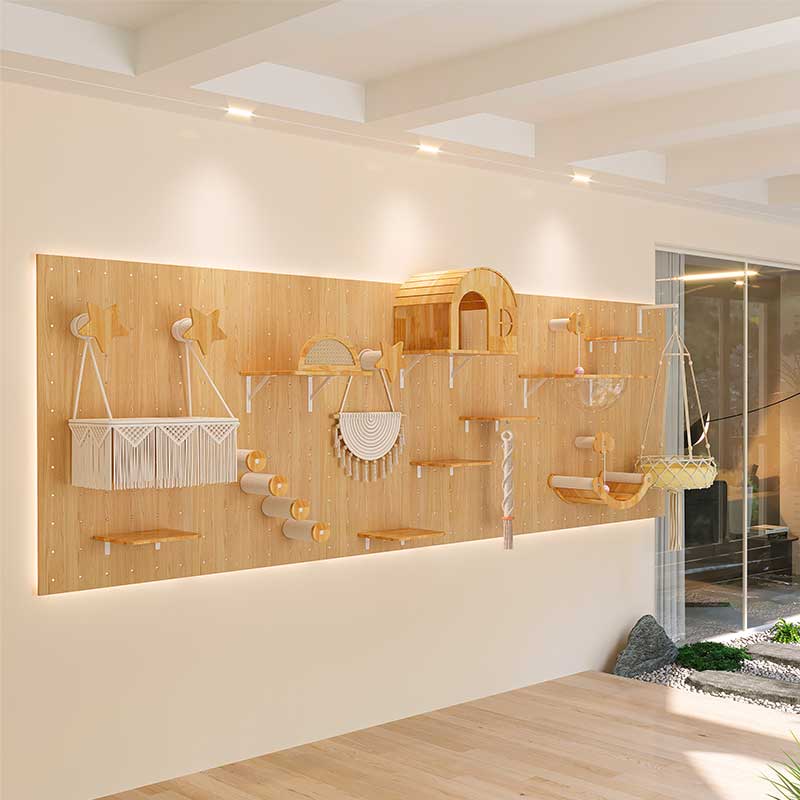DIY Solid Wood Cat Wall Shelf with Holes β Wall-Mounted Climbing Panel for Cats