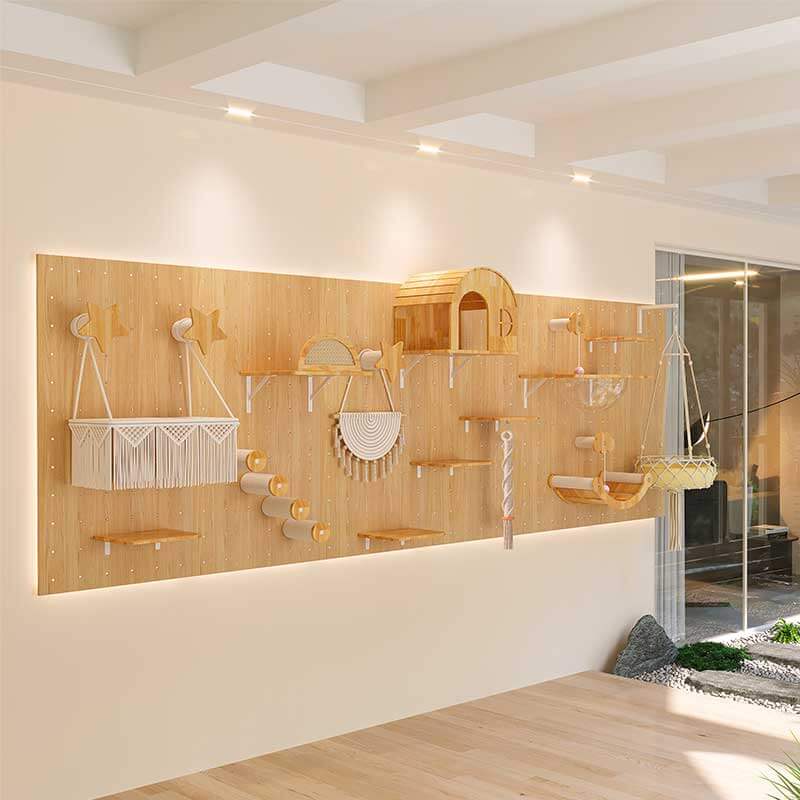 DIY Solid Wood Cat Wall Shelf with Holes – Wall-Mounted Climbing Panel for Cats