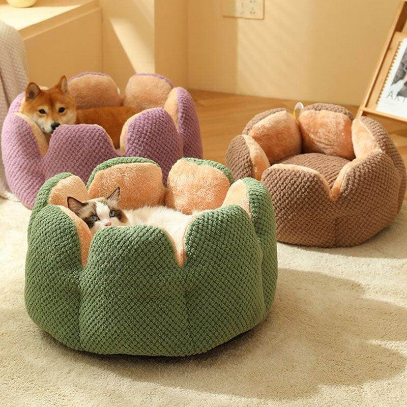 Kennel Flower Cat Bed Nest β Soft, Washable & Cozy Cushion for Cats in a cozy setting with pets.