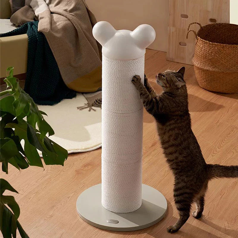 Single Vertical Cat Scratcher for Active Cats with a cat scratching and playing.