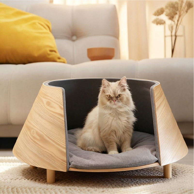 UFO Wooden Cat Bed – Eco-Friendly Solid Wood Cat Furniture