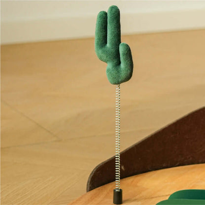 Cactus Cat Tree accessory with a green cactus design on a spring base for added playfulness.