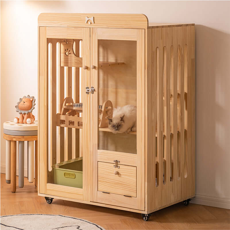 Luxury Indoor Cat Villa – Cozy Home & Play Space for Cats with wooden design and playful features for indoor cats.
