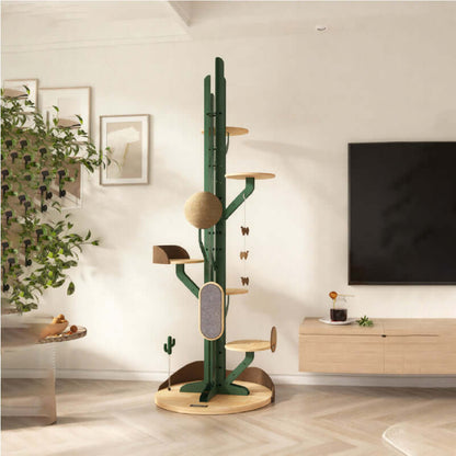 Cactus Cat Tree in a modern living room, featuring a sturdy steel frame and modular design for multi-cat homes.