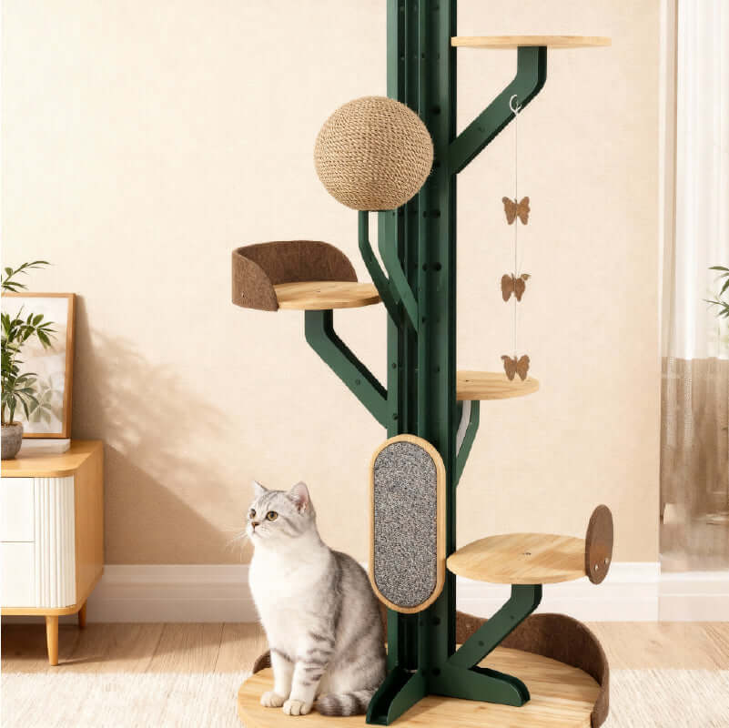 Sturdy DIY Cactus Cat Tree with climbing platforms and scratching features for multi-cat homes.