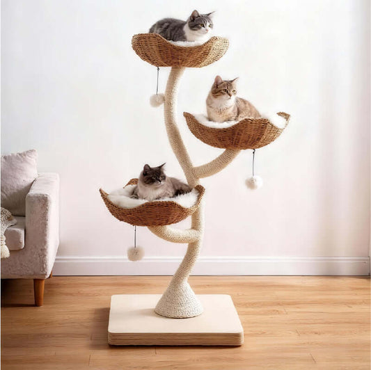 Cream Cat Climbing Frame with Woven Sisal Rope &amp; Plush Lounging Tower