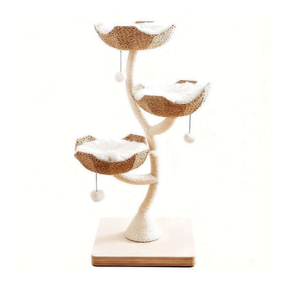 Cream Cat Climbing Frame with Woven Sisal Rope and Plush Lounging Tower for cats to play, rest, and explore.