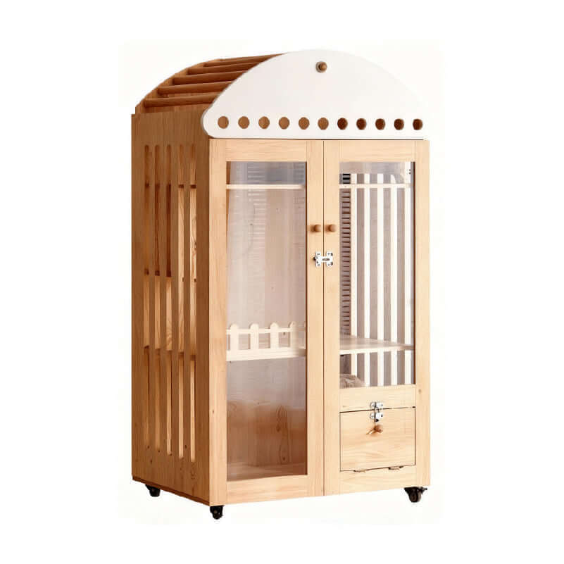 Large Wooden Cat Villa House featuring a spacious design with quiet hinges and a safety lock.