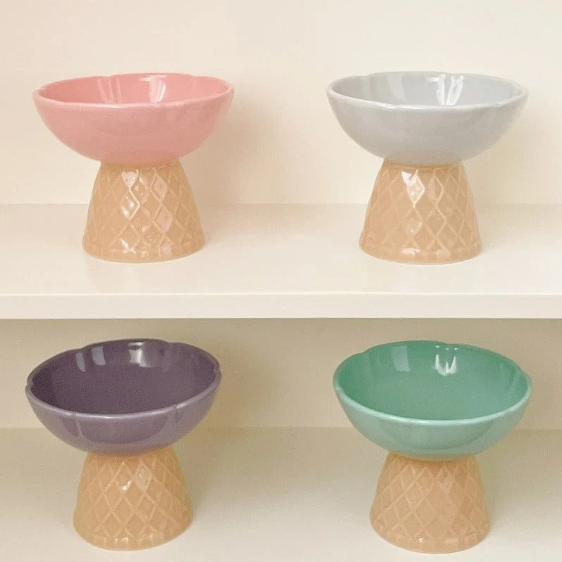 Playful Ice Cream Cone Cat Bowl with Multi-Color Options -KtKitty