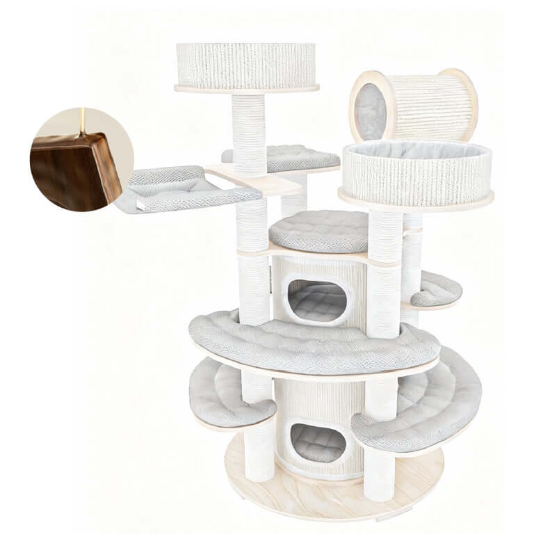 Luxury Multi-Level Cat Tower for Indoor Cats with multiple levels and soft resting areas for climbing and relaxing.