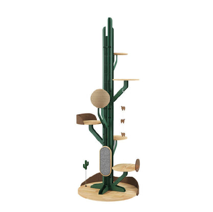 Cactus Cat Tree with durable steel frame, featuring multiple platforms and scratching areas for playful cats.