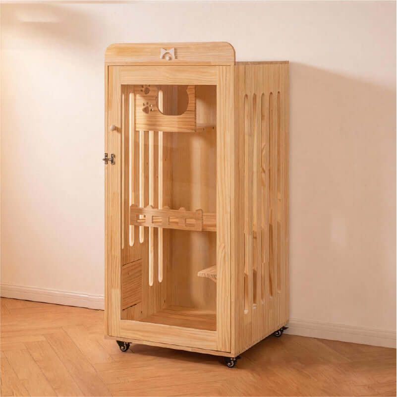 Luxury Indoor Cat Villa – Cozy Home & Play Space for Cats featuring a stylish wooden design and multiple play levels.