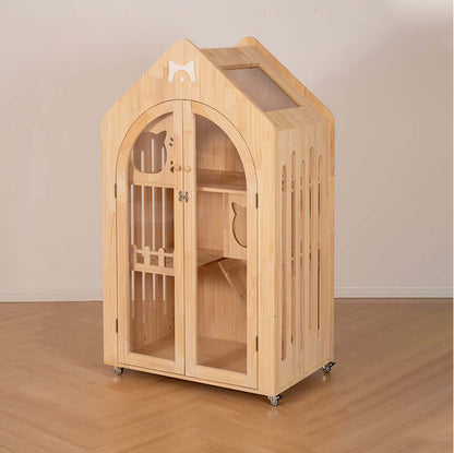 Wooden Cat House Luxury Villa – Indoor Play & Rest Furniture for Cats, showcasing a three-story design for cats.