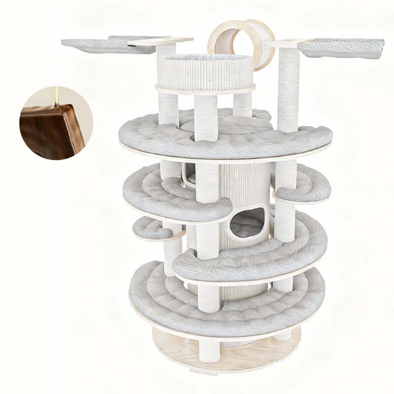Luxury Multi-Level Cat Tower for Indoor Cats with multiple levels and soft resting areas for climbing and relaxing.