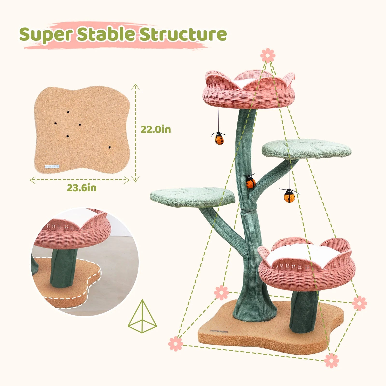 Sturdy Construction with Reinforced Iron Support ¨C Yellow Tulip Cat Tree -KtKitty