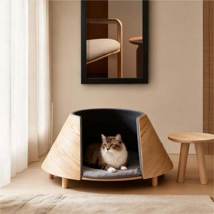 UFO Wooden Cat Bed – Eco-Friendly Solid Wood Cat Furniture
