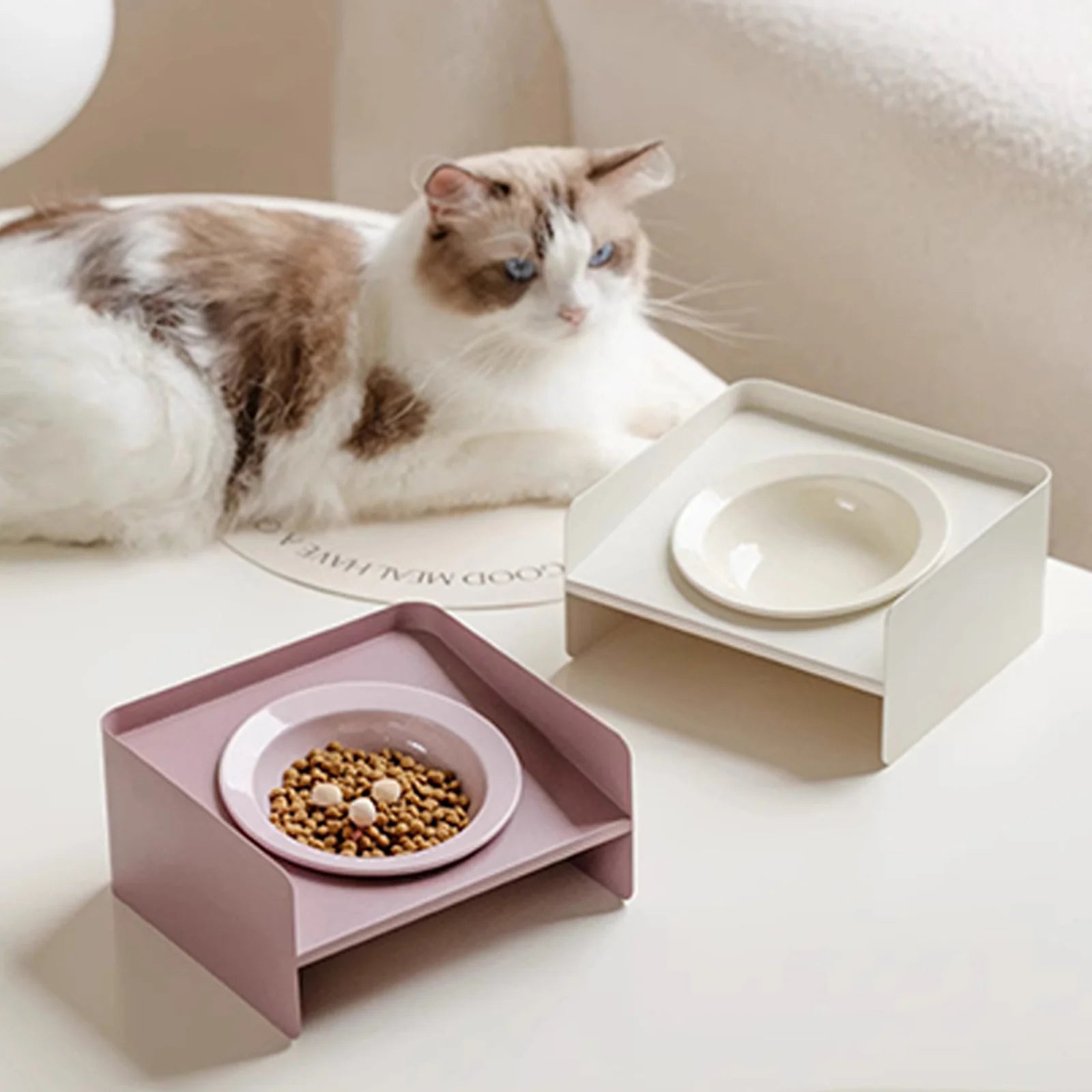 Anti-Tip Metal Frame Cat Bowl for Energetic Pets -KtKitty