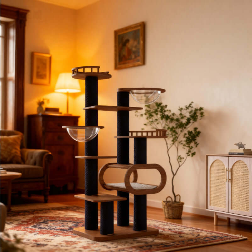 Large Solid Wood Cat Tower for Confident Climbers in a cozy living room setting
