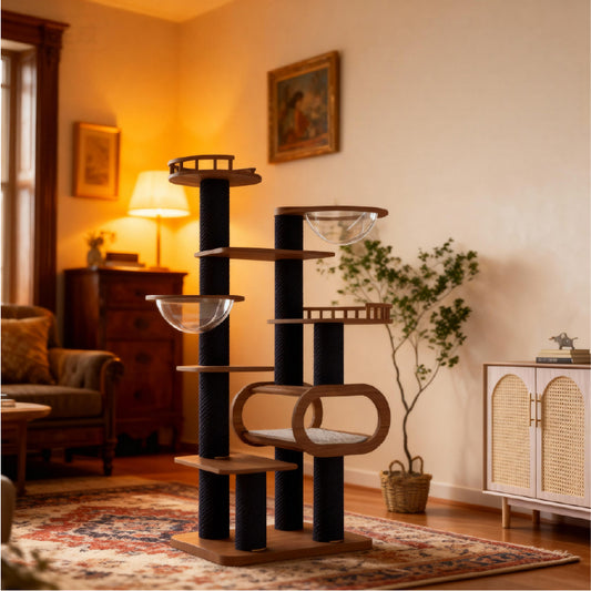 Large Solid Wood Cat Tower for Confident Climbers in a cozy living room setting