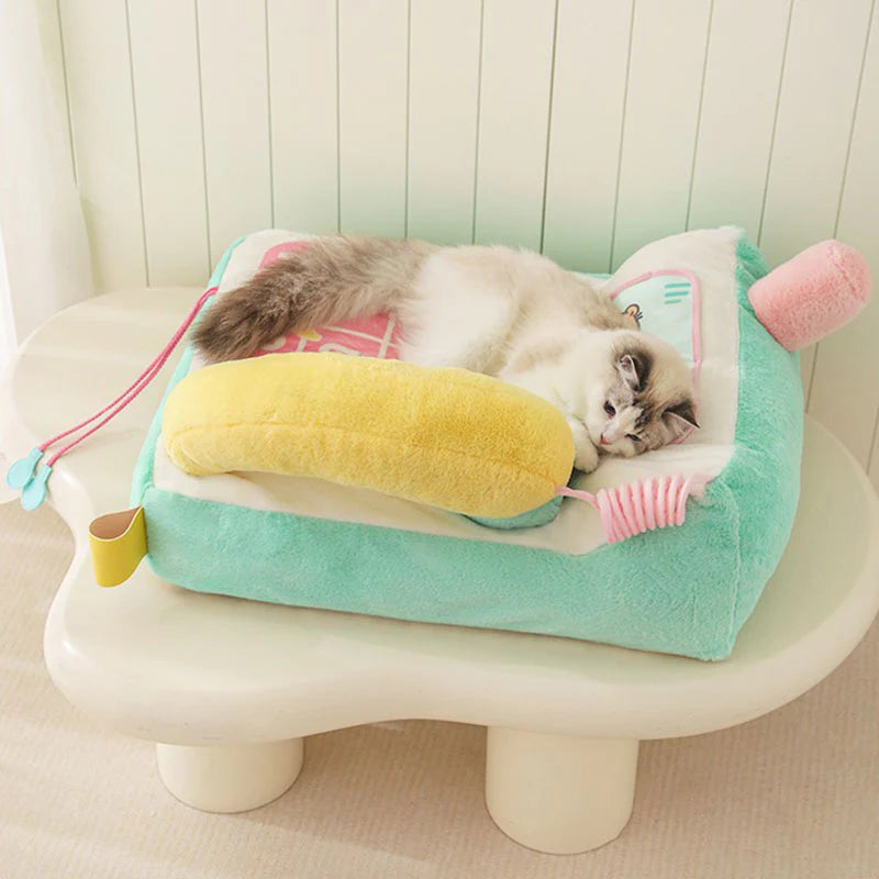 Kawaii Phone Sofa Bed for Cat – Cute & Cozy Lounge for Your Kitty with a cat resting comfortably on it.