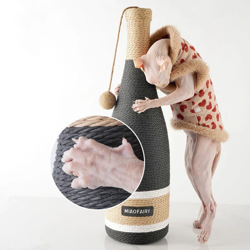 Wine Bottle Vertical Cat Scratcher – Keep Your Cat Active and Happy with cat playing and climbing on it.