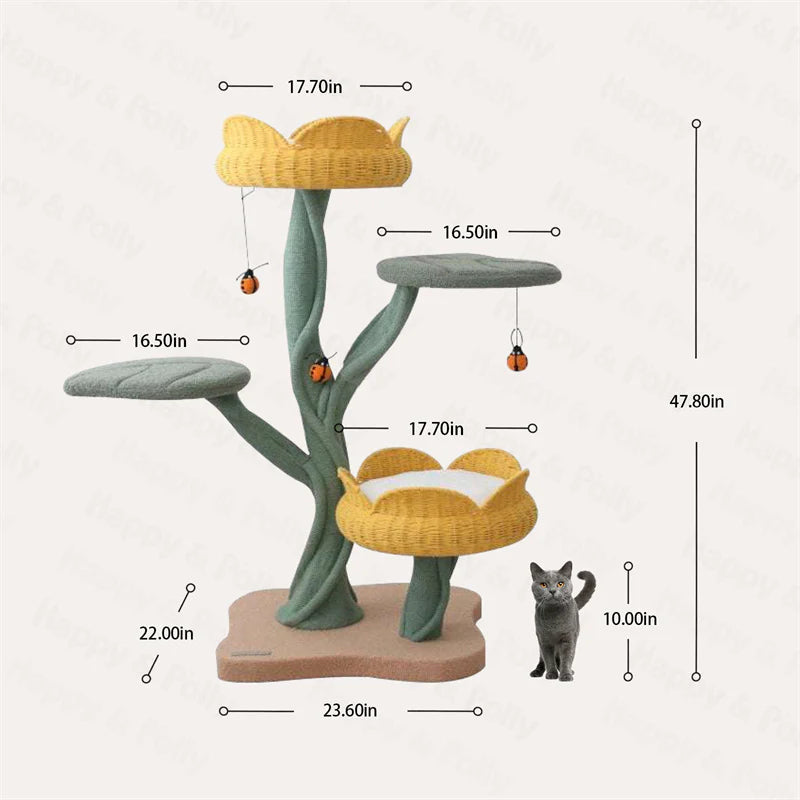 Leaf-Shaped Platform for Added Elegance ¨C Yellow Tulip Cat Tree -KtKitty