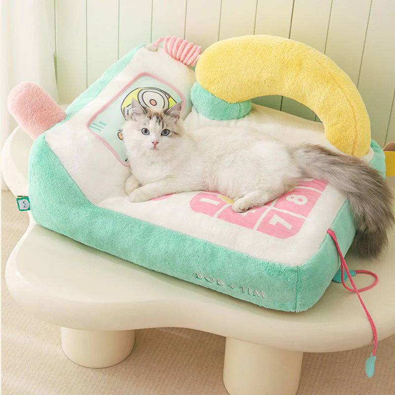 Kawaii Phone Sofa Bed for Cat – Cute & Cozy Lounge for Your Kitty with a cat lounging comfortably on it.