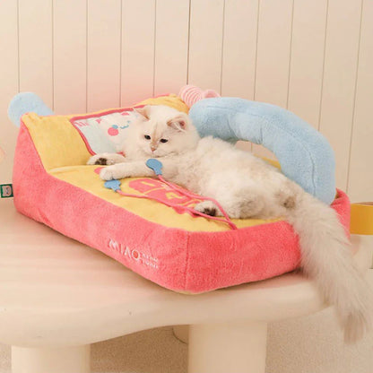 Kawaii Phone Sofa Bed for Cat – Cute & Cozy Lounge for Your Kitty, featuring a fluffy cat lounging comfortably on the colorful bed.