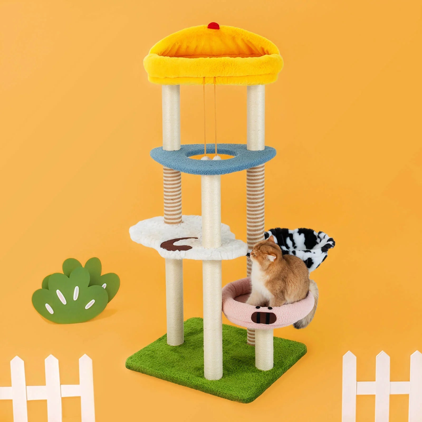 Farmyard Cat Tree with Cows, Chickens, and Sheep -KtKitty