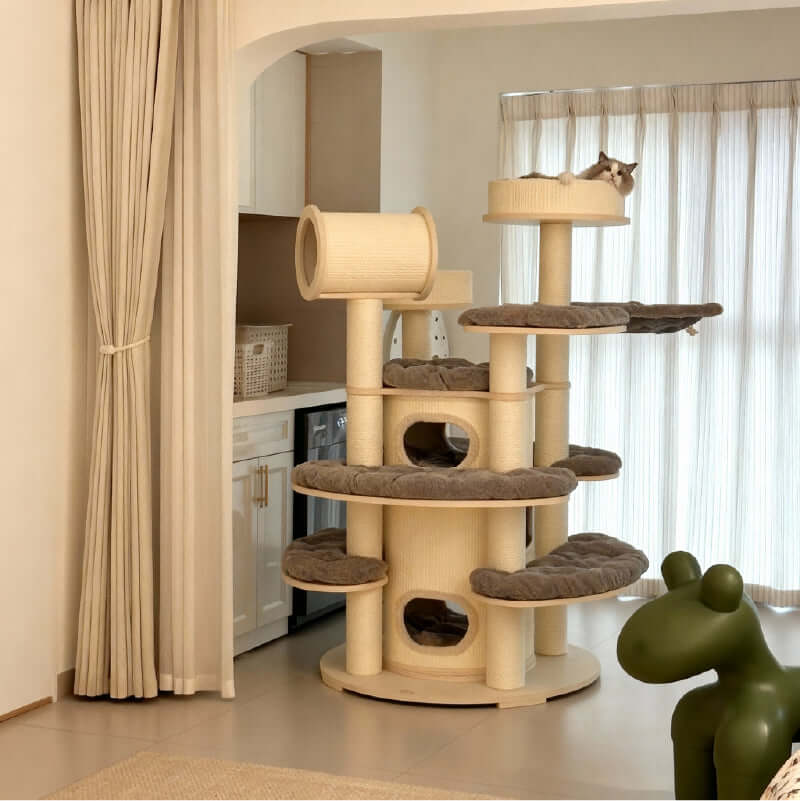 Luxury Multi-Level Cat Tower for Indoor Cats designed for climbing and lounging in a stylish home.