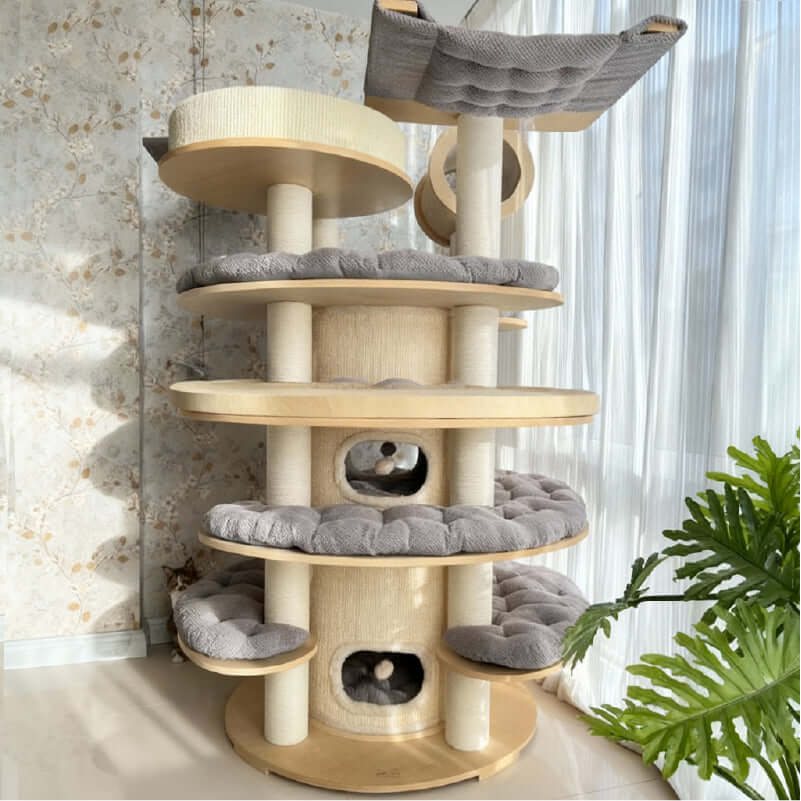 Luxury Multi-Level Cat Tower for Indoor Cats with multiple platforms and cozy rest areas.
