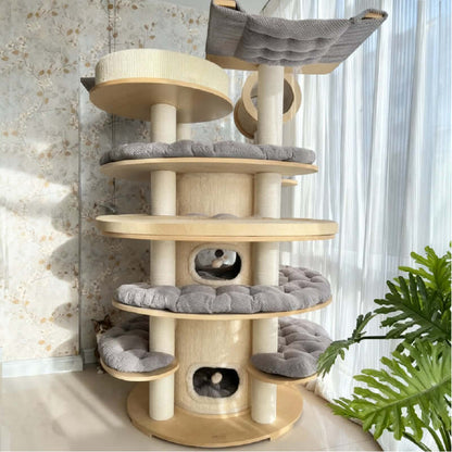 Luxury Multi-Level Cat Tower for Indoor Cats with multiple platforms and cozy rest areas.