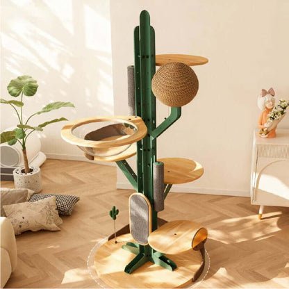 Cactus Cat Tree with modular platforms and durable materials for multi-cat homes, featuring a sturdy steel frame.