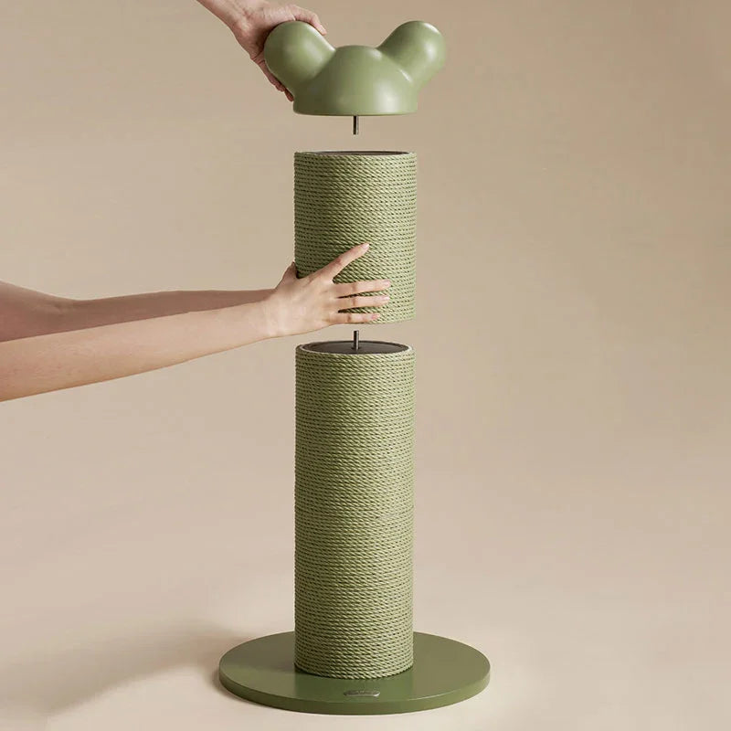 Single Vertical Cat Scratcher for Active Cats being assembled with hands adjusting the top piece.