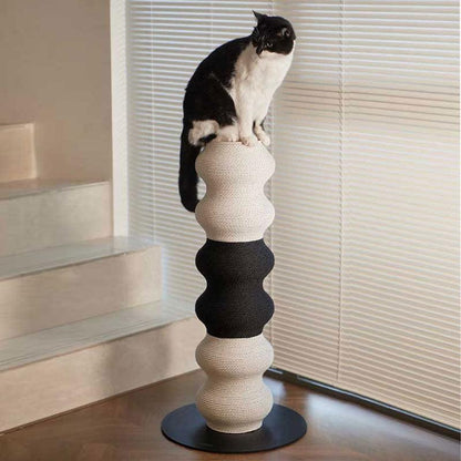 Vertical Large Cat Scratching Post Climbing tree with a black and white cat perched on top, showcasing its unique design.