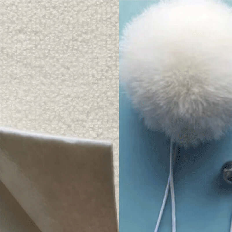 Solid Wood Cat Tree fabric and fluffy pom pom detail for elegant indoor décor.