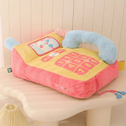 Kawaii Phone Sofa Bed for Cat – Cute & Cozy Lounge for Your Kitty, plush cat bed designed like a retro phone.