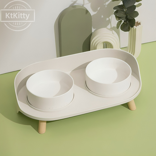 Bone China Double Cat Bowl for Food & Water -KtKitty
