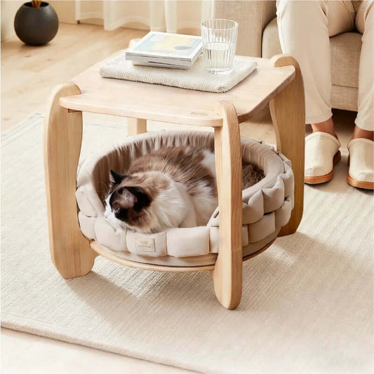 Solid Wood Cat End Table with Traditional Mortise-and-Tenon Craftsmanship