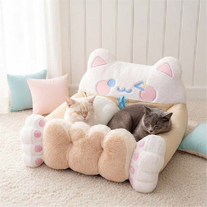 Cookie Chef Cat Sofa Bed — Cozy & Comfortable Cat Bed for two cats napping peacefully together.