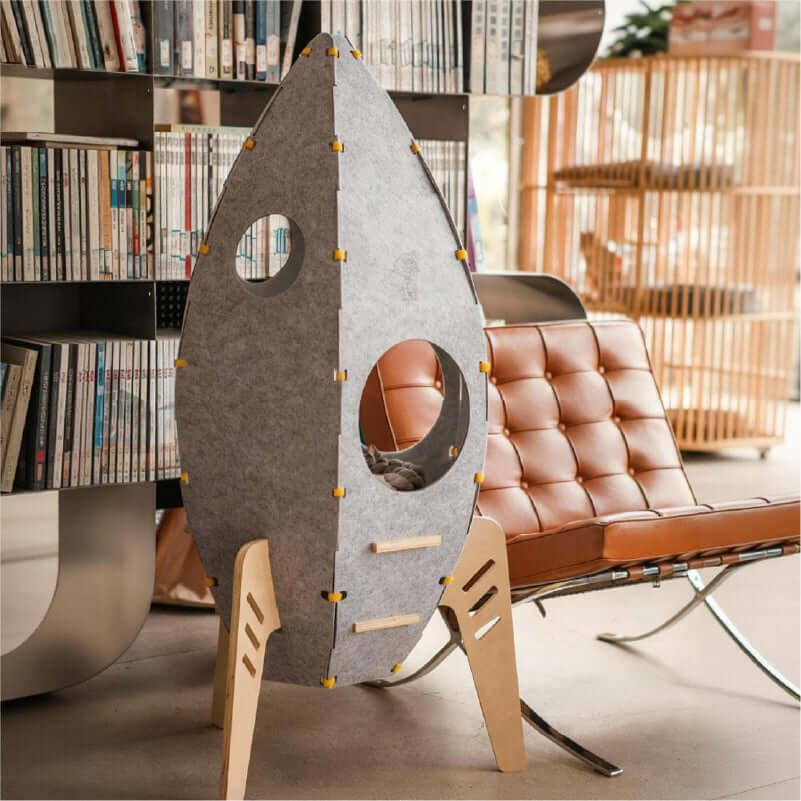 Rocket Cat House & Tower — Modern Space-Style Indoor Furniture for Cats displayed in a stylish interior.