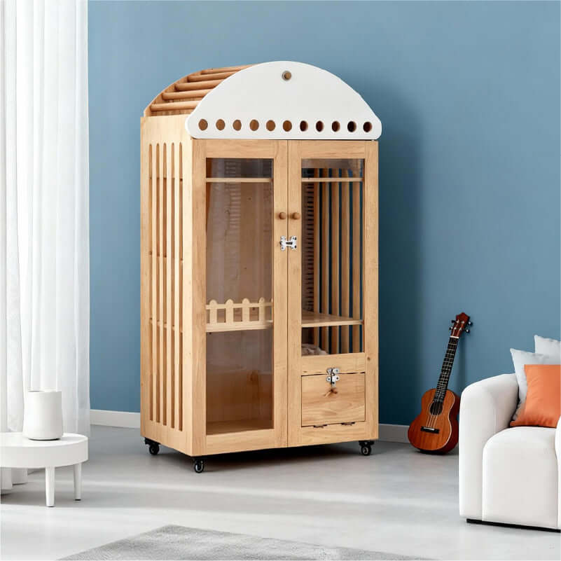 Large Wooden Cat Villa House designed for indoor cats, featuring climbing spaces and stylish wooden finish.