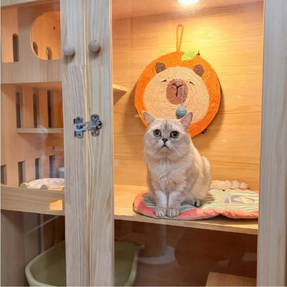 Luxury Indoor Cat Villa – Cozy Home & Play Space for Cats with a cat resting inside.