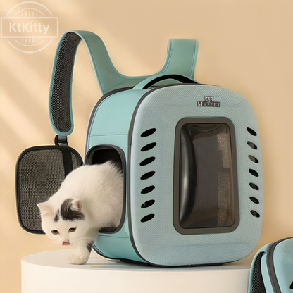 This cat carrier backpack features a spacious and lightweight design, providing comfort for cats up to 18 lbs.