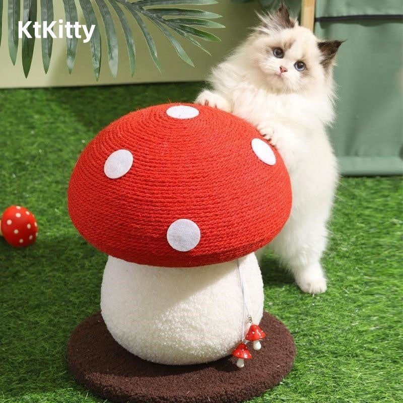 Mushroom-shaped cat tree with vibrant colorful design