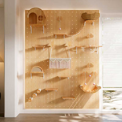 DIY Solid Wood Cat Wall Shelf with Holes – Wall-Mounted Climbing Panel for Cats