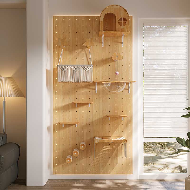 DIY Solid Wood Cat Wall Shelf with Holes – Wall-Mounted Climbing Panel for Cats