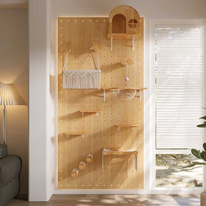 DIY Solid Wood Cat Wall Shelf with Holes – Wall-Mounted Climbing Panel for Cats